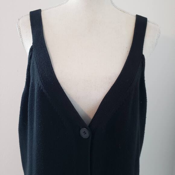 Dolce Cabo Y2K Full Button Front Deep V-Neck Tank Black Mini Sweater Dress XL - Picture 2 of 8